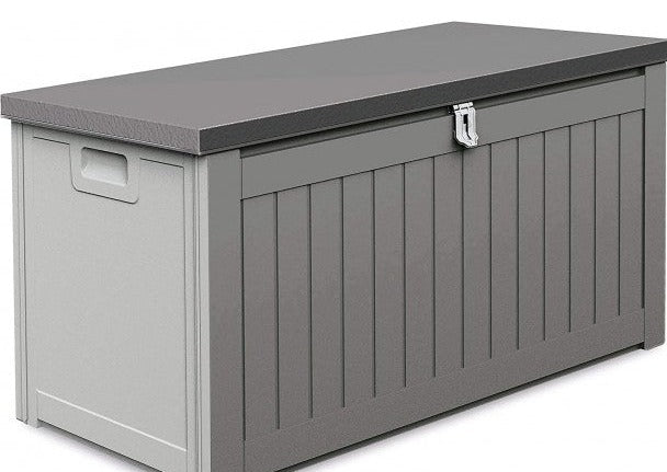 190L Outdoor Plastic Garden Furniture Storage Box With Strapped Lid - Grey
